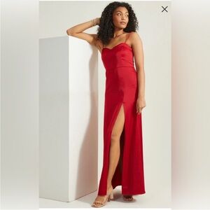 NWOT Altar’d State maxi red satin gown with high slit wedding gala dress